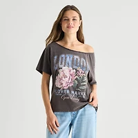 Arizona Womens Juniors Scoop Neck Short Sleeve Regular Fit Graphic T-Shirt