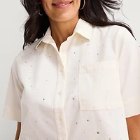 Liz Claiborne Studded Womens Short Sleeve Blouse