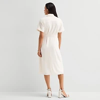 Liz Claiborne Womens Short Sleeve Midi Shirt Dress