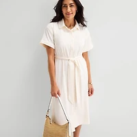 Liz Claiborne Womens Short Sleeve Midi Shirt Dress