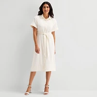 Liz Claiborne Womens Short Sleeve Midi Shirt Dress
