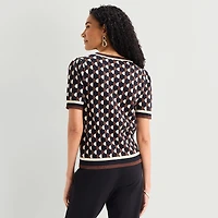 Liz Claiborne Womens Crew Neck Short Sleeve Pullover Sweater