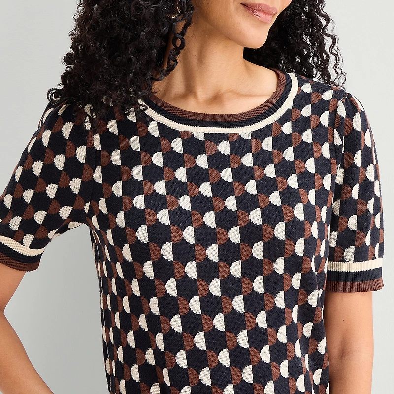 Liz Claiborne Womens Crew Neck Short Sleeve Pullover Sweater