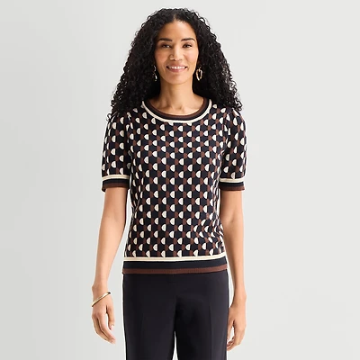 Liz Claiborne Womens Crew Neck Short Sleeve Pullover Sweater