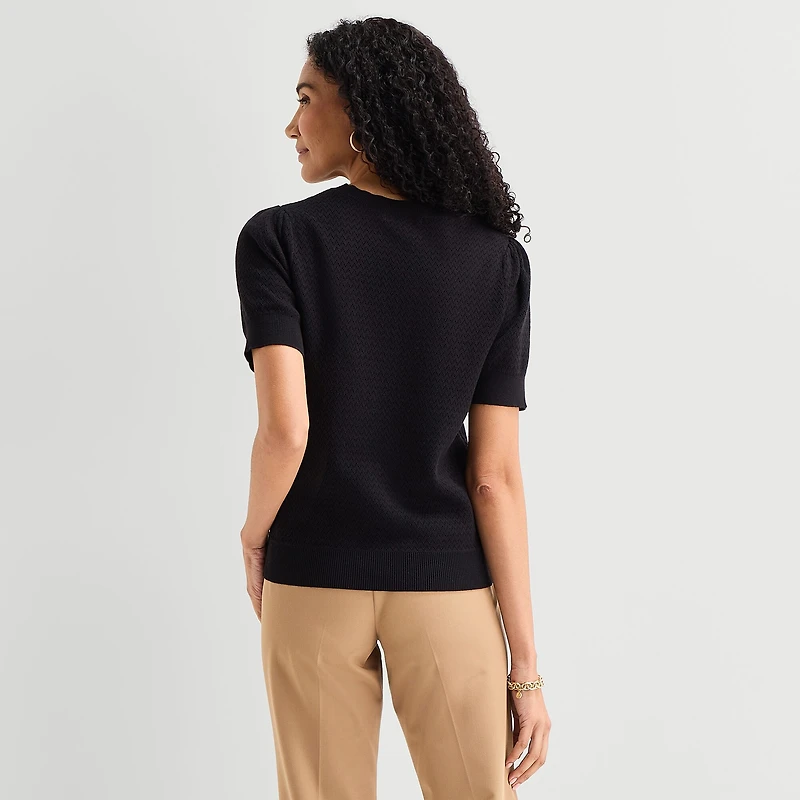 Liz Claiborne Womens Crew Neck Short Sleeve Pullover Sweater