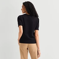 Liz Claiborne Womens Crew Neck Short Sleeve Pullover Sweater