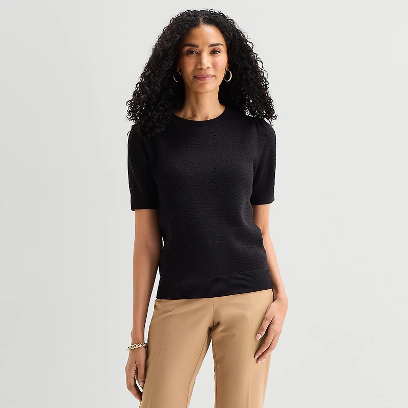 Liz Claiborne Womens Crew Neck Short Sleeve Pullover Sweater
