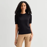 Liz Claiborne Womens Crew Neck Short Sleeve Pullover Sweater