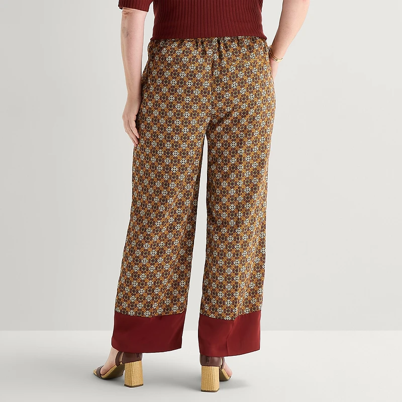 Liz Claiborne Womens Plus Wide Leg Mid Rise Pull-On Pant