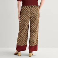 Liz Claiborne Womens Plus Wide Leg Mid Rise Pull-On Pant