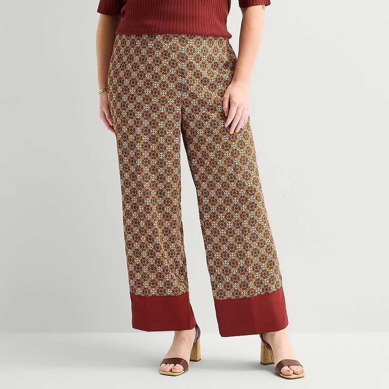 Liz Claiborne Womens Plus Wide Leg Mid Rise Pull-On Pant