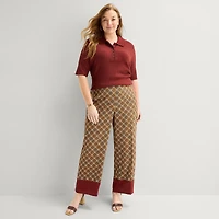 Liz Claiborne Womens Plus Wide Leg Mid Rise Pull-On Pant