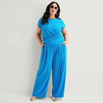 Bold Elements Womens Plus Wide Leg Pleated Pant