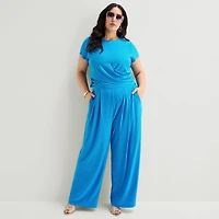 Bold Elements Womens Plus Wide Leg Pleated Pant