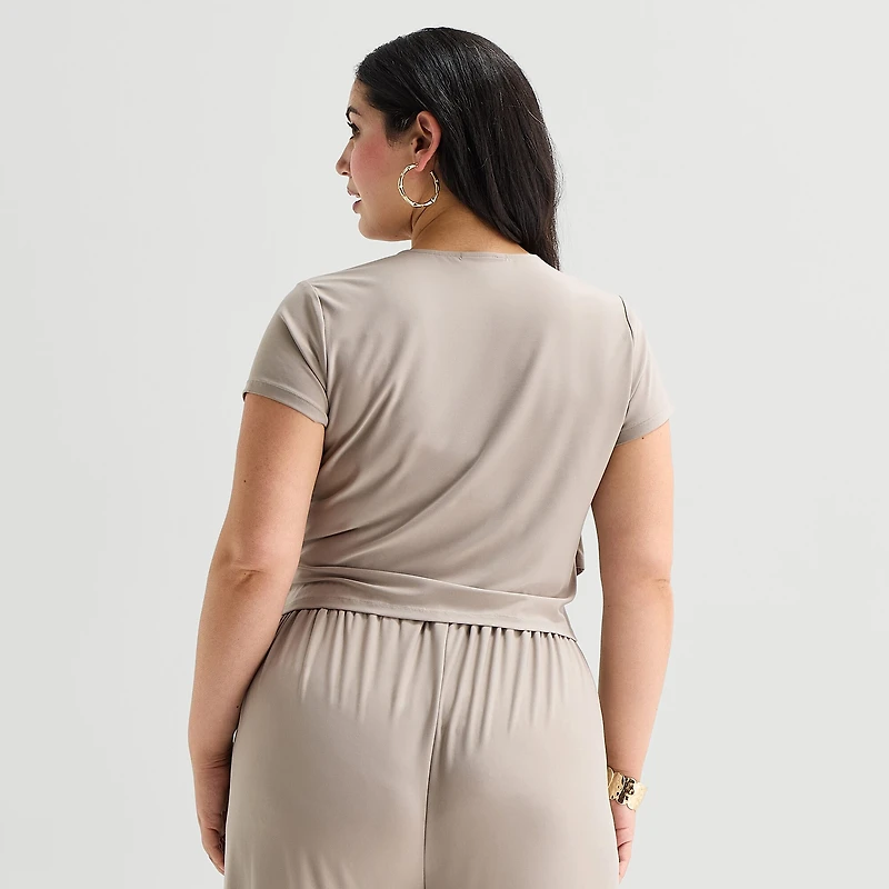 Bold Elements Womens Plus Crew Neck Short Sleeve Wrap Shirt