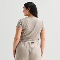Bold Elements Womens Plus Crew Neck Short Sleeve Wrap Shirt