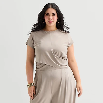 Bold Elements Womens Plus Crew Neck Short Sleeve Wrap Shirt