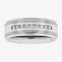 Mens 8MM 1/4 CT. T.W. Natural White Diamond Stainless Steel Tungsten Wedding Band
