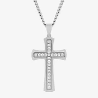 (G-H / Si1) Mens 1 CT. T.W. Lab Grown Diamond Stainless Steel Cross 24 Inch Pendant Necklace