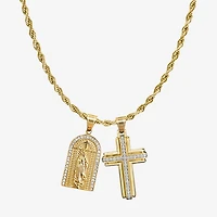 Mens Cubic Zirconia Stainless Steel Cross 26 Inch Pendant Necklace
