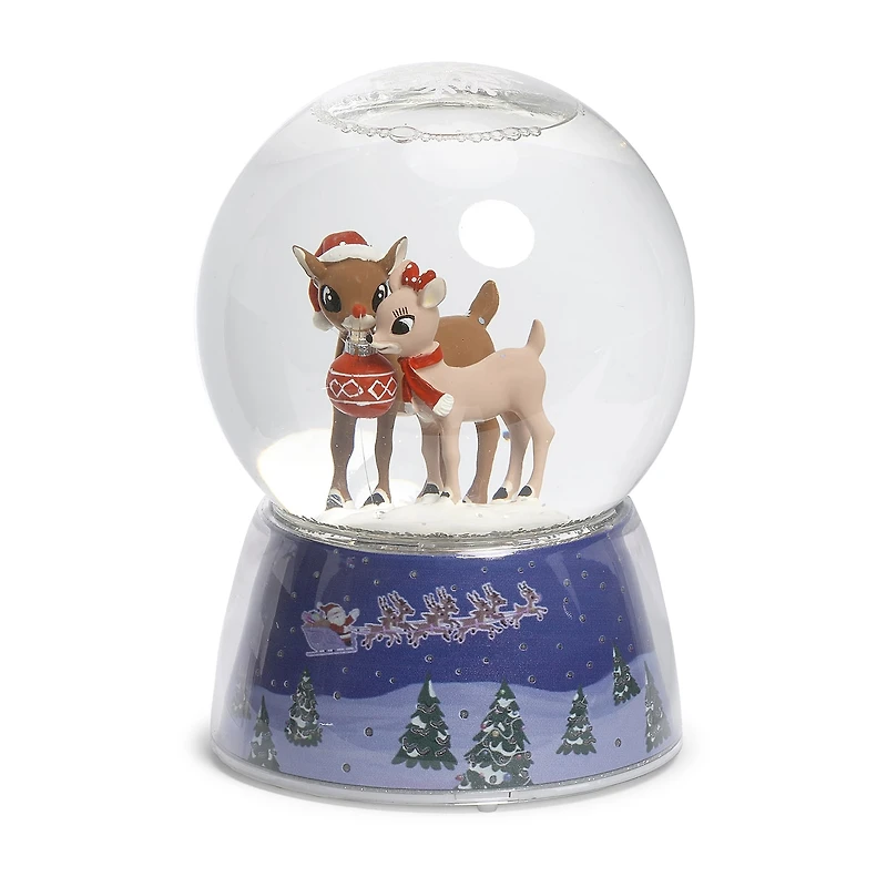Roman 6in Musical Led Swirl Rudolph Dome Christmas Snow Globe