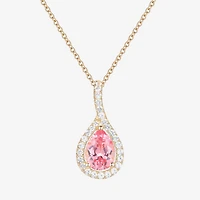 Womens Lab Created Pink Sapphire 14K Gold Over Silver Pear 18 Inch Pendant Necklace