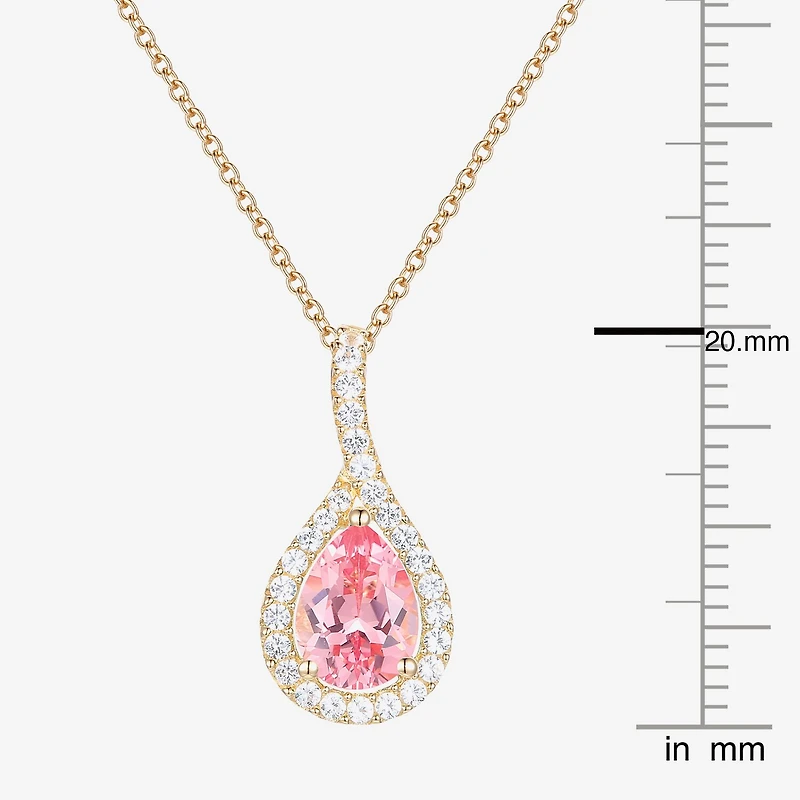 Womens Lab Created Pink Sapphire 14K Gold Over Silver Pear 18 Inch Pendant Necklace