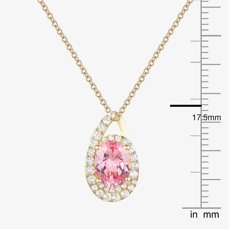 Womens Lab Created Pink Sapphire 14K Gold Over Silver Oval 18 Inch Pendant Necklace