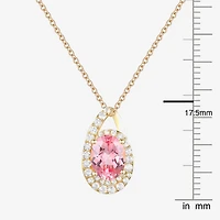 Womens Lab Created Pink Sapphire 14K Gold Over Silver Oval 18 Inch Pendant Necklace