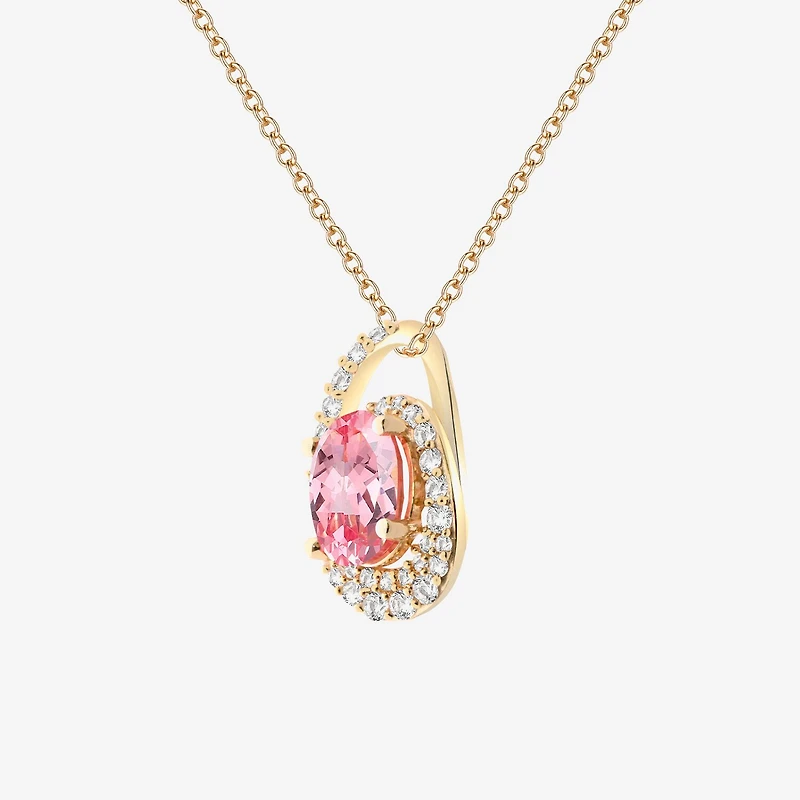Womens Lab Created Pink Sapphire 14K Gold Over Silver Oval 18 Inch Pendant Necklace