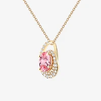 Womens Lab Created Pink Sapphire 14K Gold Over Silver Oval 18 Inch Pendant Necklace
