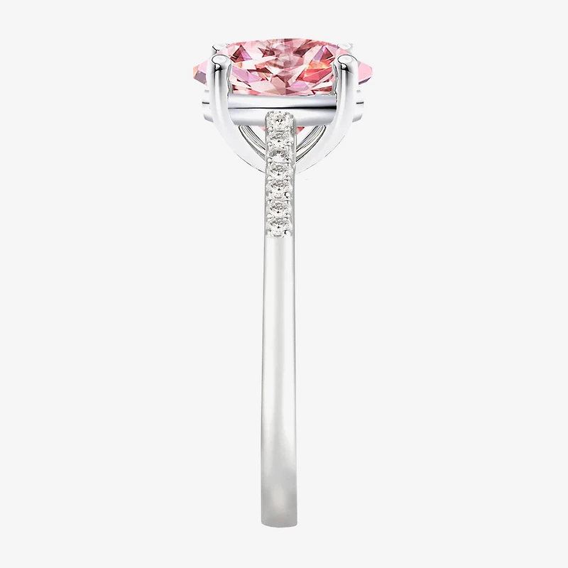 Womens Lab Created Pink Sapphire Sterling Silver Oval Side Stone Cocktail Ring