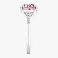 Womens Lab Created Pink Sapphire Sterling Silver Oval Side Stone Cocktail Ring