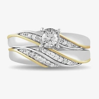 1/2 CT. T.W. Lab Grown White Diamond 14K Gold Over Silver Side Stone Bridal Set - Womens size 7 Ring / Mens size 10.5 Band