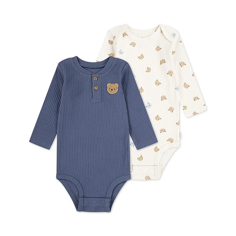 Huggies Baby Boys Crew Neck Long Sleeve Rib Knit 2-pc. Bodysuit