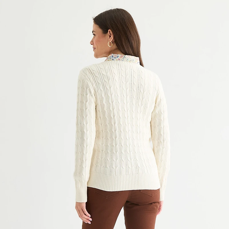 St. John's Bay Womens V Neck Long Sleeve Cable Knit Pullover Sweater
