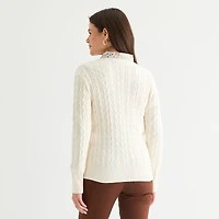 St. John's Bay Womens V Neck Long Sleeve Cable Knit Pullover Sweater