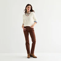 St. John's Bay Womens V Neck Long Sleeve Cable Knit Pullover Sweater