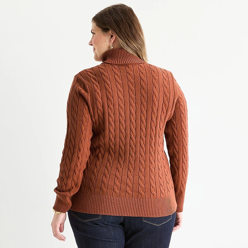 St. John's Bay Plus Womens Turtleneck Long Sleeve Cable Knit Pullover Sweater