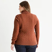 St. John's Bay Plus Womens Turtleneck Long Sleeve Cable Knit Pullover Sweater