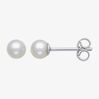 White Cultured Freshwater Pearl Sterling Silver 4mm Ball Stud Earrings