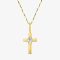 Cross (Gh / Si2 I1) Womens Diamond Accent Lab Grown White Diamond 10K Gold Cross 18 Inch Pendant Necklace