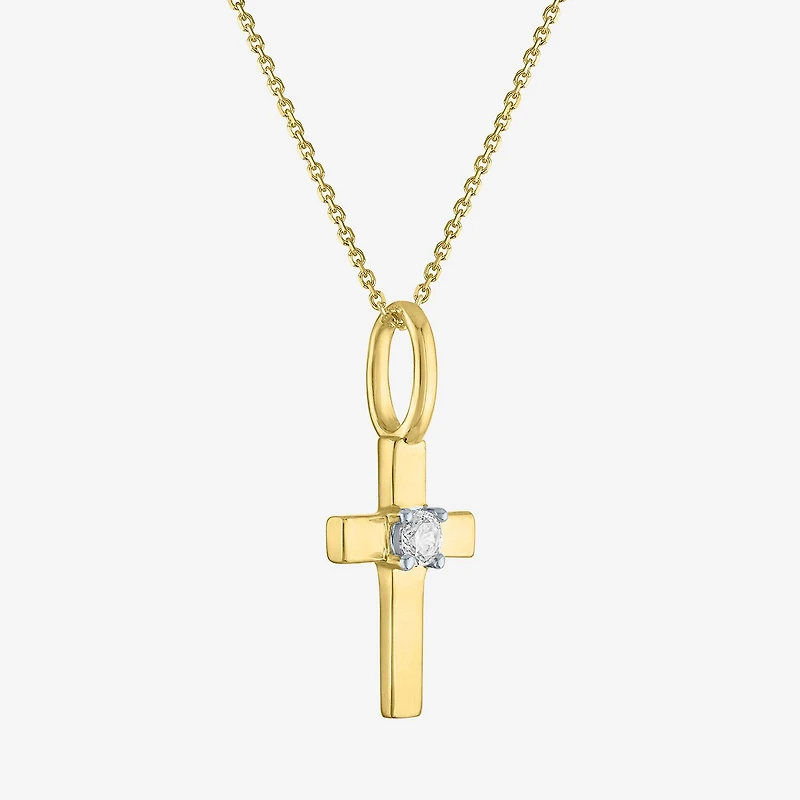 Cross (Gh / Si2 I1) Womens Diamond Accent Lab Grown White Diamond 10K Gold Cross 18 Inch Pendant Necklace