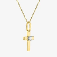 Cross (Gh / Si2 I1) Womens Diamond Accent Lab Grown White Diamond 10K Gold Cross 18 Inch Pendant Necklace