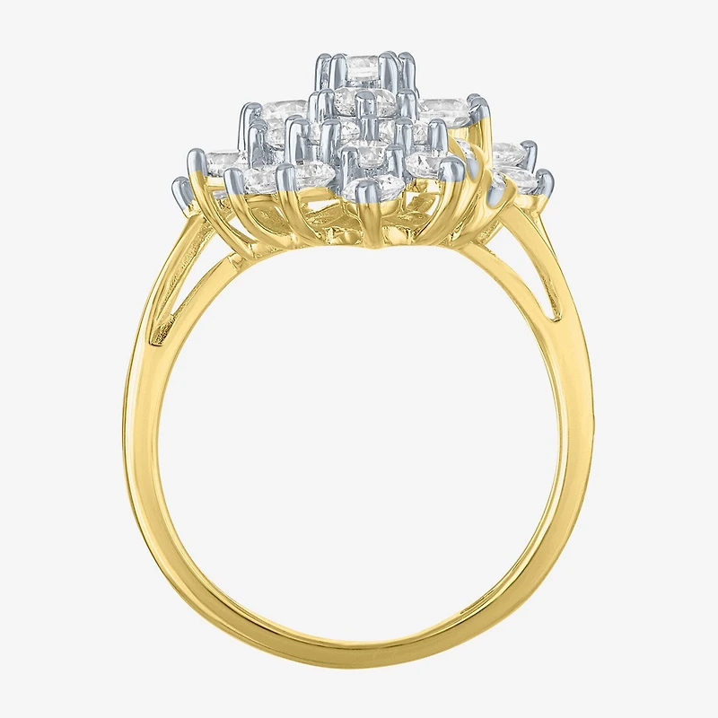 (G-H, Si2-I1) Womens 2 CT. T.W. Lab Grown White Diamond 10K Gold Cluster Bypass Cocktail Ring