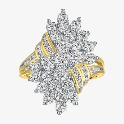 (G-H, Si2-I1) Womens 2 CT. T.W. Lab Grown White Diamond 10K Gold Cluster Bypass Cocktail Ring