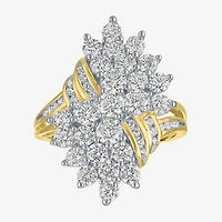 (G-H, Si2-I1) Womens 2 CT. T.W. Lab Grown White Diamond 10K Gold Cluster Bypass  Cocktail Ring