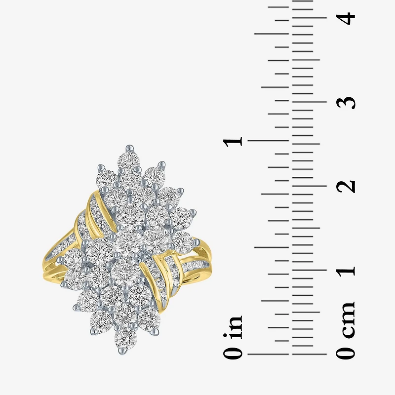 (G-H, Si2-I1) Womens 2 CT. T.W. Lab Grown White Diamond 10K Gold Cluster Bypass Cocktail Ring