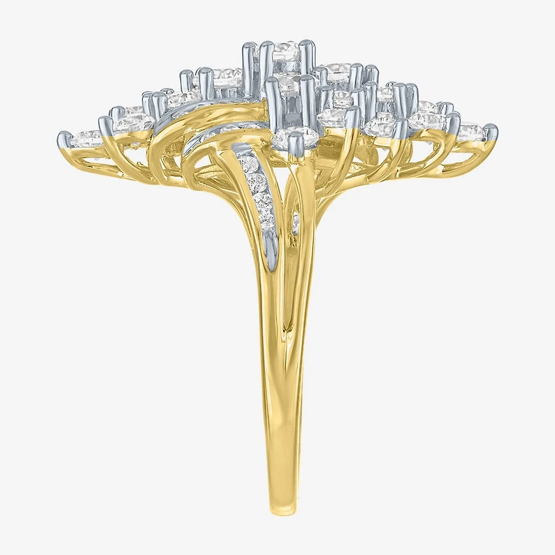 (G-H, Si2-I1) Womens 2 CT. T.W. Lab Grown White Diamond 10K Gold Cluster Bypass Cocktail Ring