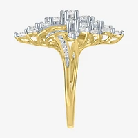 (G-H, Si2-I1) Womens 2 CT. T.W. Lab Grown White Diamond 10K Gold Cluster Bypass  Cocktail Ring